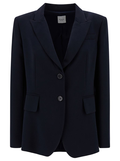 Plain Single Breasted Cady Blazer In Blu