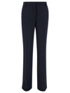 Plain Straight Blue Pants With Belt Loops In Fabric Woman In Blu