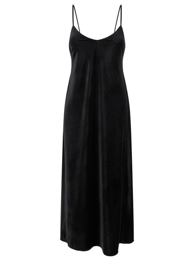Plain Velevet Slip Dress In Black