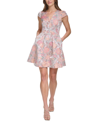 Vince Camuto Womens Floral Print Above Knee Fit & Flare Dress In Rose Navy Multi