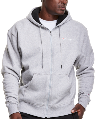 Champion Men's Powerblend Standard-fit Logo-print Full-zip Fleece Hoodie In Oxford Gray