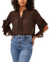 Vince Camuto Flutter Sleeve Clip Dot Chiffon Top In Chocolate Torte