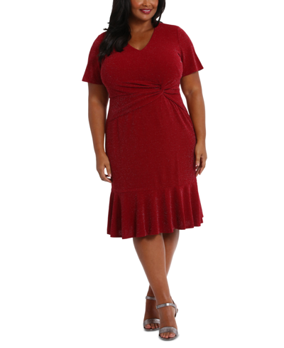 London Times Plus Size V-neck Short-sleeve Twist-detail Dress In Red