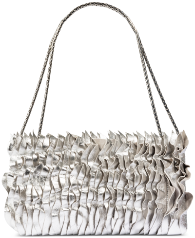 Jason Wu Dahlia Wavy Frill Medium Leather Shoulder Bag In Silver
