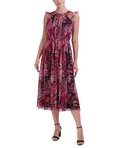 Bcbgeneration Women's Floral Tulle Midi Dress In Lavender Multi