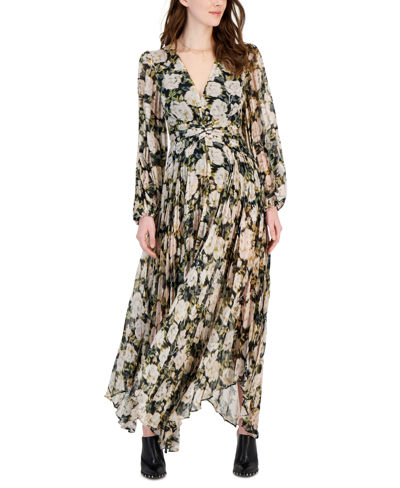 Astr Women's Ayana Floral Print Pleated Maxi Dress In Cream Black Floral