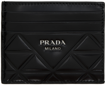 Prada Triangle Motif Leather Card Holder In Black