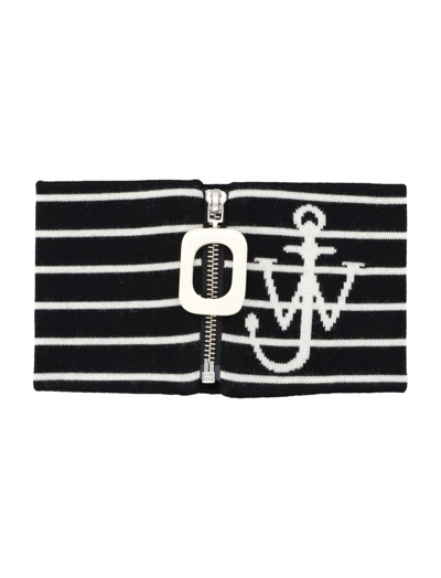 Jw Anderson Logo-jacquard Striped Neckband In Black