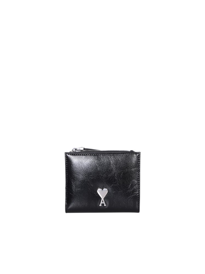 Ami Alexandre Mattiussi Ami De Coeur Leather Wallet In Black