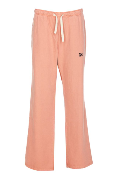 Palm Angels Monogram Embroidered Drawstring Trousers In Rosa Nero
