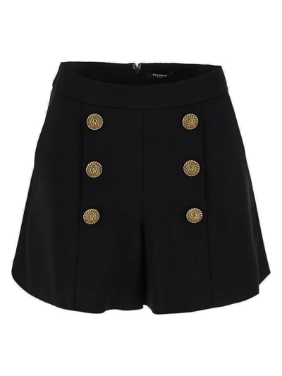 Balmain Button Embellished Rear Zipped Shorts In Black