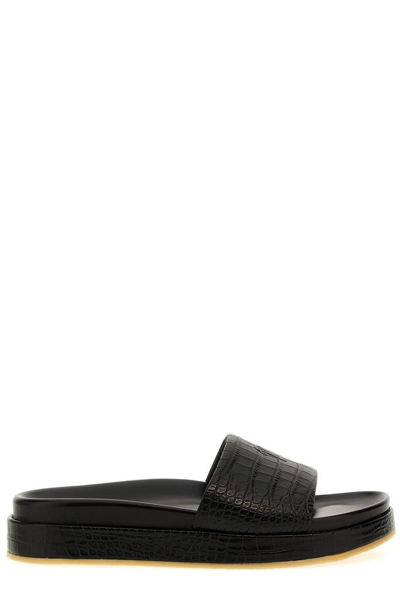 Giuseppe Zanotti Men's Gz-indi Brazileiro Croc-effect Leather Slide Sandals In Black