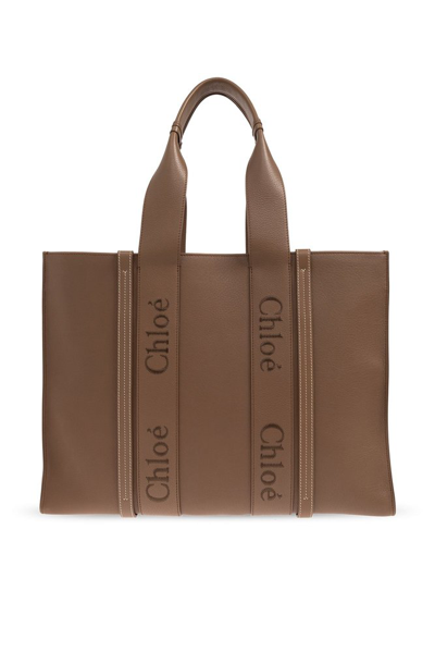 Chloé Logo Detailed Large Tote Bag In Brown