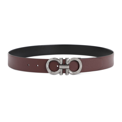 Ferragamo Salvatore  Gancini Buckled Reversible Belt In Red