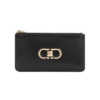 Ferragamo Gancini Leather Cardholder In Black