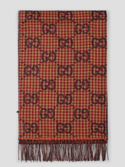 Gucci Gg Rib Knit Scarf In Red