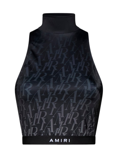 Amiri Logo Burnout-print Sleeveless Mock-neck Top In Black