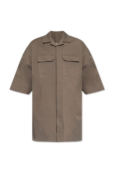 Rick Owens Tommy Short Sleeved Shirt In Brown