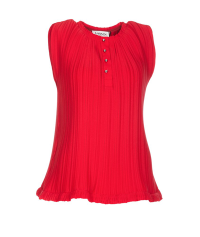 Lanvin Pleated Crepe De Chine Blouse In Red