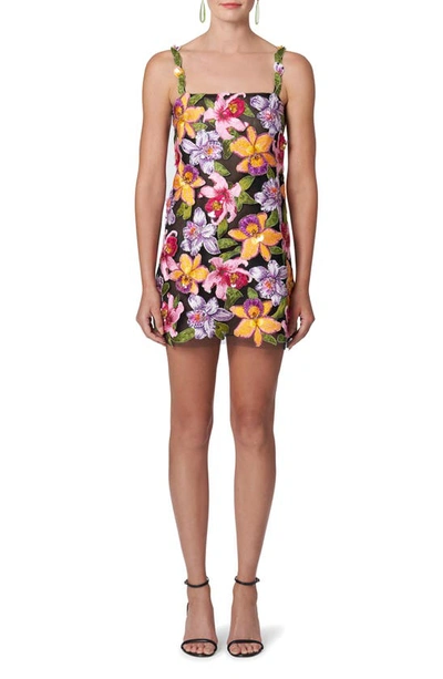 Carolina Herrera Floral Embroidered Mini Dress In Multi-color