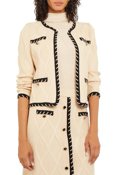 Misook Contrast Trim Knit Jacket In Biscotti