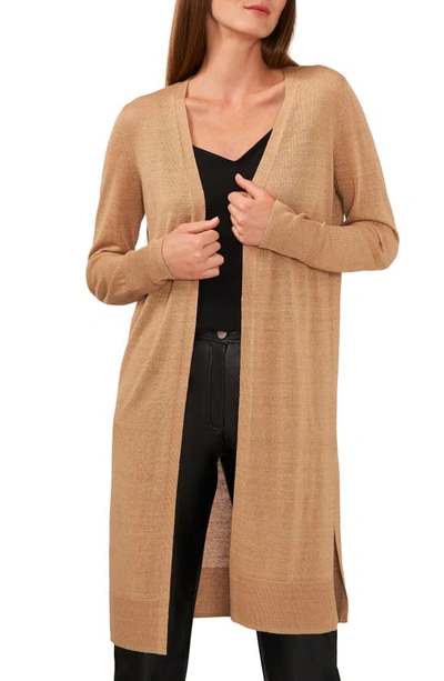Halogen Split Side Linen Blend Long Cardigan In Light Sand