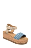 Minnetonka Patrice Ankle Strap Platform Wedge Sandal In Light Blue Denim Multi
