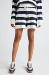 Eleventy Stripe Cotton & Linen Blend Drawstring Sweater Shorts In White And Navy