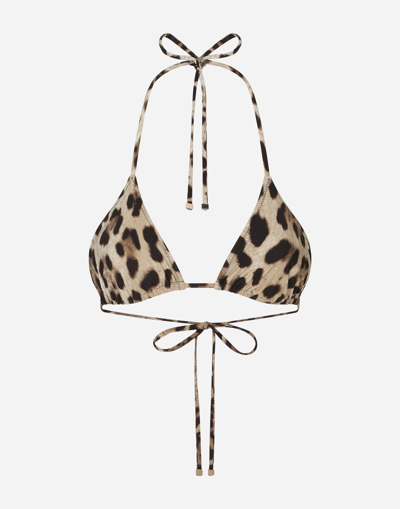 Dolce & Gabbana Triangle Bikini Top With Leopard Print In Animal Print