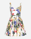 Dolce & Gabbana Pleated Floral-print Stretch Cotton-poplin Mini Dress In Print