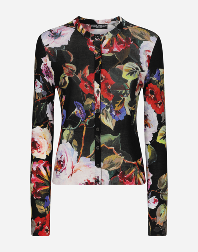 Dolce & Gabbana Floral-print Silk Cardigan In Roseto_fdo_nero