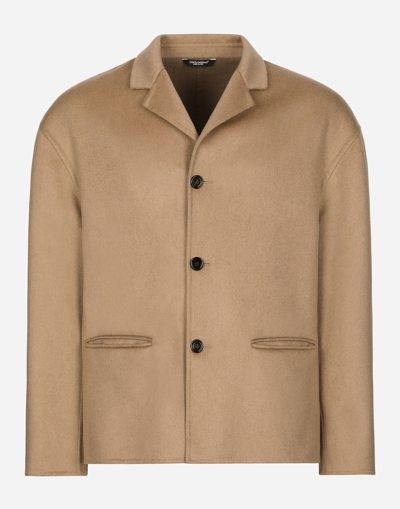 Dolce & Gabbana Single-breasted Cashmere Jacket In Beige