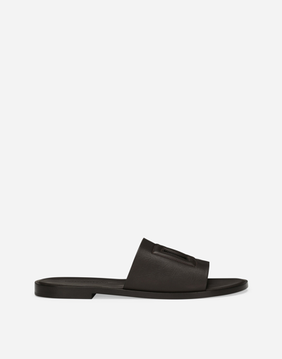 Dolce & Gabbana Calfskin Sliders In Brown