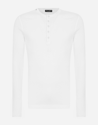 Dolce & Gabbana Ribbed Cotton Granddad-neck Sweater In White
