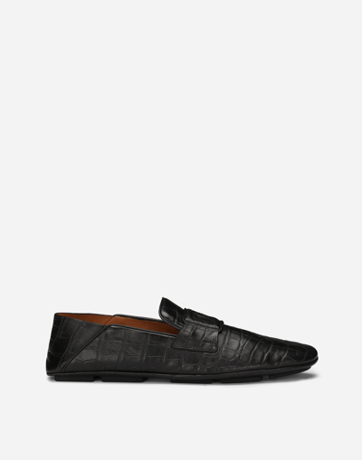 Dolce & Gabbana Crocodile-print Calfskin Driver Shoes In Black