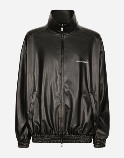 Dolce & Gabbana Faux Leather Bomber Jacket In Black