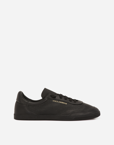 Dolce & Gabbana Perforated Calfskin Saint Tropez Sneakers In Black