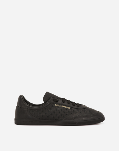 Dolce & Gabbana Perforated Calfskin Saint Tropez Trainers In Black