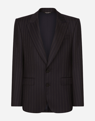 Dolce & Gabbana Pinstripe Stretch Wool Sicilia-fit Jacket In Blue