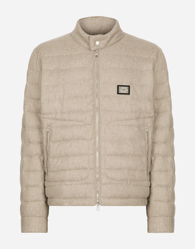 Dolce & Gabbana Logo-plaque Quilted Jacket In Beige