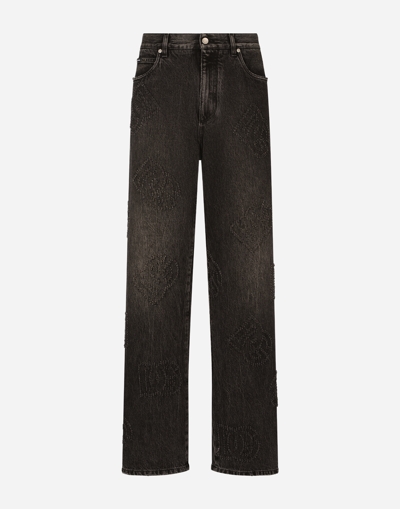 Dolce & Gabbana Logo-embroidered Straight-leg Jeans In Grey