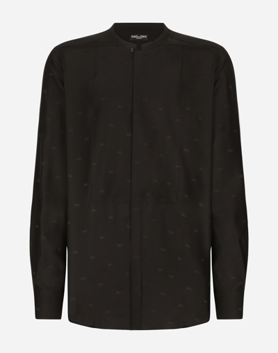 Dolce & Gabbana Silk Martini-fit Shirt With Plastron In Black