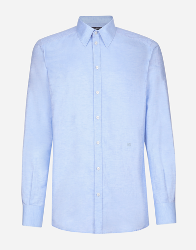 Dolce & Gabbana Cotton And Linen Martini-fit Shirt In Purple
