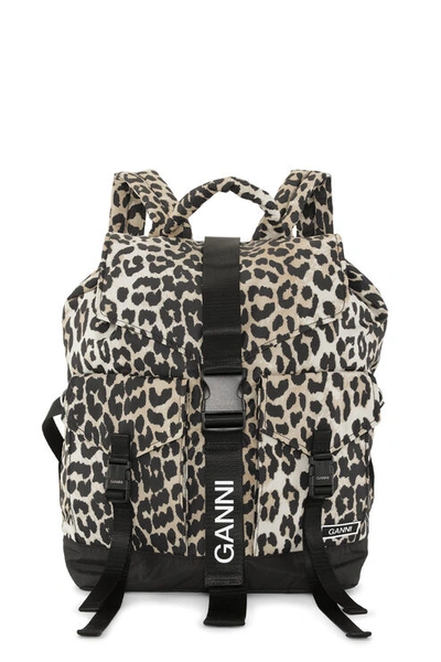 Ganni Leopard Tech Backpack In Animal Print