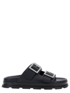 POLLINI BLACK SANDALS WITH RHINESTONE BUCKLE IN HAMMERED LEATHER WOMAN