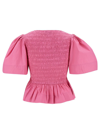 GANNI PINK BLOUSE WITH ELASTICIZED BODICE IN COTTON WOMAN