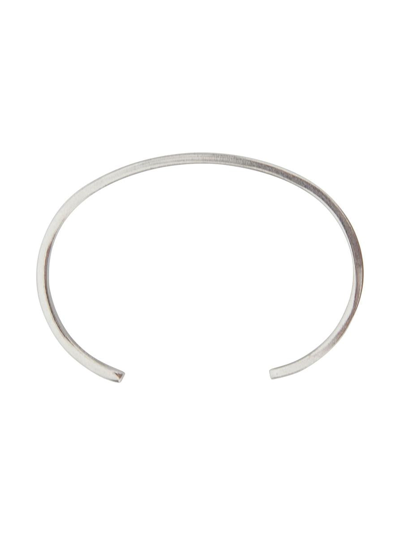 Maison Margiela 3mm Logo Engraved Slim Cuff Bracelet In Grey