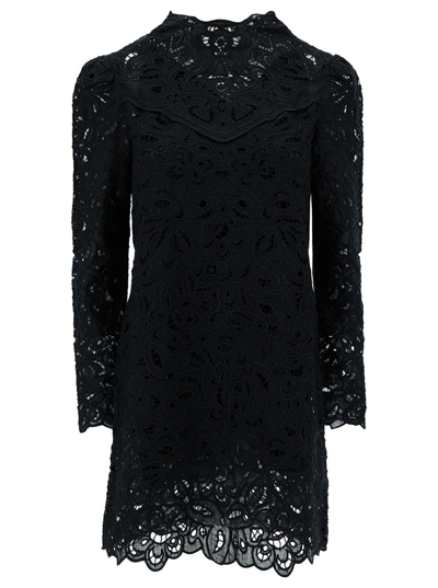 ISABEL MARANT 'DAPHNE' MINI BLACK DRESS WITH FLOWER EMBROIDERY IN GUIPURE WOMAN