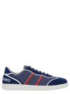 FERRAGAMO BLUE LOW TOP SNEAKERS WITH LOGO AND EMBROIDERY IN TECH FABRIC MAN