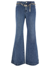 MICHAEL MICHAEL KORS BLUE FLARED JEANS WITH CHAIN BELT IN DENIM WOMAN
